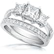 1-1/6ctw Three Stone Princess Diamond Wedding Ring Set in 14kt White Gold (HI/I1-I2)