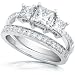 1-1/6ctw Three Stone Princess Diamond Wedding Ring Set in 14Kt White Gold (HI/I1-I2)