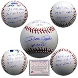 Pete Rose Cincinnati Reds Hand Signed Rawlings MLB Baseball with Stat Ball Inscription