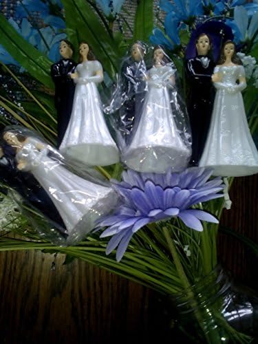 Bride And Groom, Plastic, 4" Tall, Cake Topper, Light Complexion With Semi-Dark Hair, Bride Has Pearlized Dress, Individually Bagged, Good Quality, Pack Of 4.