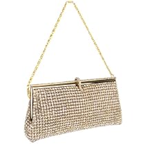 Hot Sale MG Collection Gold Crystal Rhinestone Clasp Soft Baguette Evening Clutch Handbag