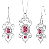 Intricate Delicacy Oval & Round Shape Ruby Pendant Earrings Set in Sterling Silver