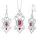 Jewelry : Intricate Delicacy Oval & Round Shape Ruby Pendant Earrings Set in Sterling Silver