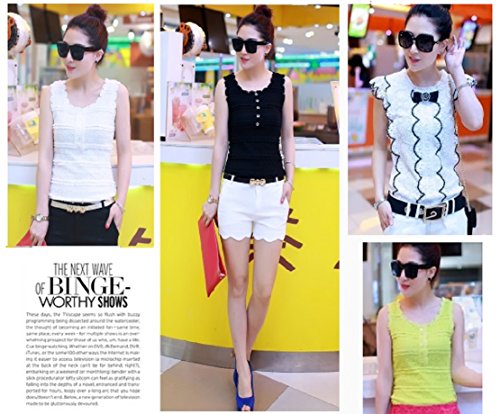 i-select スウィート ガーリーレースカットソー レディース S M L ホワイト ブラック イエロー ホワイト/ブラック リボン ノースリーブ 半袖