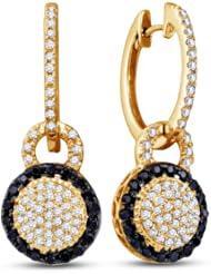 10K Yellow Gold Round Brilliant Cut Black and White Diamond - Huggies Channel Set Dangle Earrings - (1/2 cttw.)