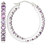 14k White Gold Amethyst Hoop Earrings