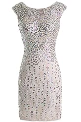 Cocktail Short Sleeveless Jeweled Lace Open-Back Sequined Bodycon Dress/Party Dress 