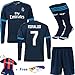 Barcelona Kids Jersey 2015/2016 Football Soccer #7 Away Blue Real Madrid long sleeve jersey & shorts &socks & free key chain & Free face cloth Kids 3-14 Yrs