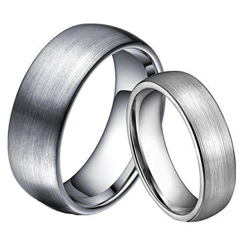 6mm/8mm Dome Brushed Matte Tungsten Metal Ring Comfort Fit Wedding Band for Men Women