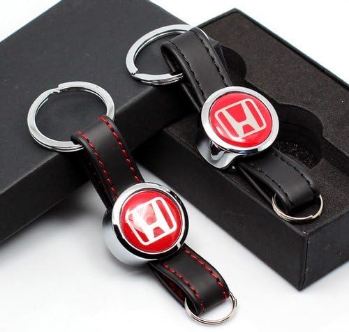 Stanniz(TM) Red Honda Leather Metal Strap Keychain Key Loop Ring Fob Holder (Red Stitch)