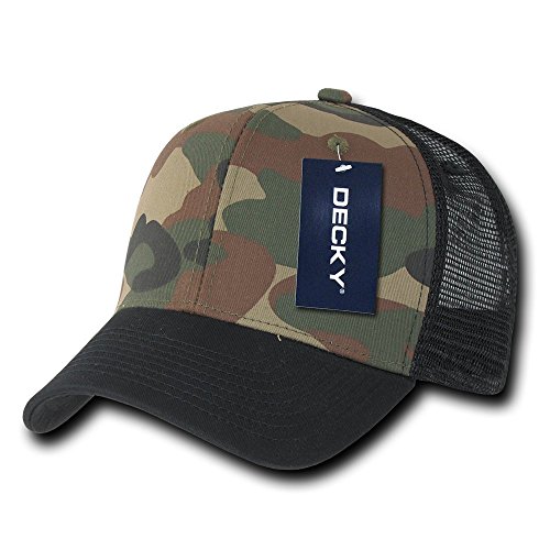 DECKY Cotton Curve Bill Trucker Cap, Black/Woodland/Black