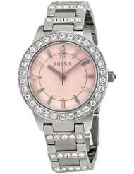 Fossil Womens ES2189 Stainless Steel Bracelet Pink Mother-Of-Pearl Glitz Analog Dial Watch