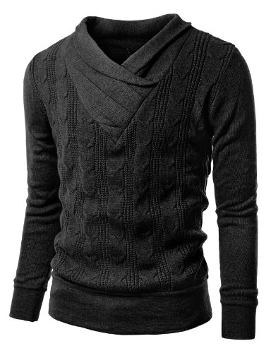 Doublju Mens V-neck Sweater with Shirring Detail