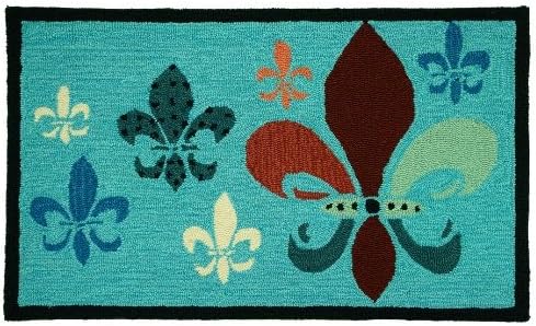Homefires Accents Fancy Fleur De Lis Teal and Brown 22-Inch by 34-Inch Indoor Rug
