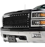 2014-2015 Chevy Silverado 1500 Gloss Black Rivet Studded Frame Mesh Grille Complete Factory Replacement Grille Shell
