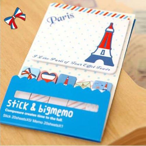 Blue Paris Cute 1+5 Stick Bookmark Sticky Note Mark Memo Flags Post It Index Tab