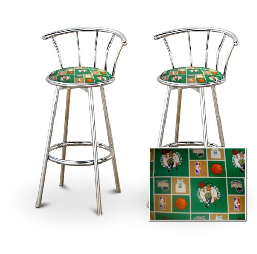 2 Boston Celtics NBA Themed Specialty / Custom Chrome Barstools with Backrest Set