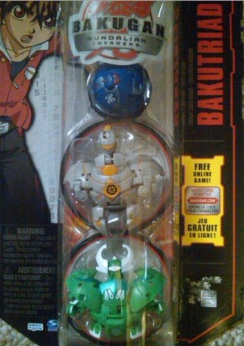 Bakugan Bakutriad Gundalian Invaders: Blue Aquos Akwimos 800g, Grey Haos Aranaut 680g, Green Ventus Krakix 640g [New, in Package] with DNA