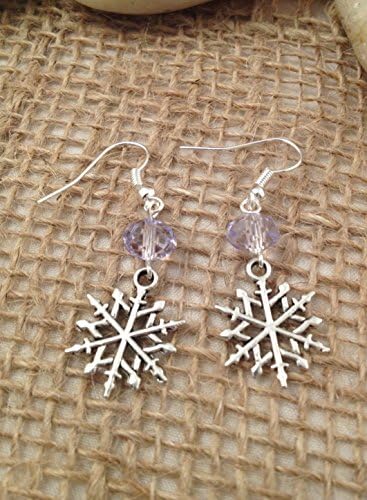 Snowflake Earrings with Light Purple Crystal Accent