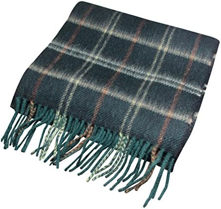 100% Irish Lambswool Scarf for Men and Women by John Hanly Ireland. Stylish Soft Classic Long Woolen Scarf 9" x 78" (Dark Green Plaid)