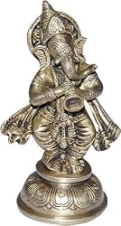 Standing Statue Ganesha Brass Playing Shehnai 2.25 x 2.5 x 5.5 inches
