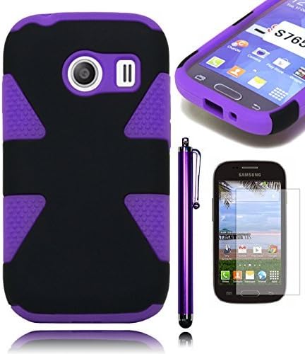 Bastex Heavy Duty Hybrid Dynamic Case - Black Design Cover with Purple Silicone Shell for Samsung Galaxy Ace Style S765C**INCLUDES SCREEN PROTECTOR AND STYLUS**