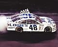 AUTOGRAPHED 2013 Jimmie Johnson #48 Lowes DAYTONA SWEEP (Polish Victory Lap) Checkered Flag Signed 8X10 Picture NASCAR Glossy Photo with COA