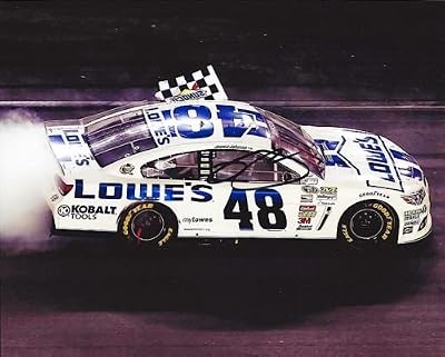 AUTOGRAPHED 2013 Jimmie Johnson #48 Lowes DAYTONA SWEEP (Polish Victory Lap) Checkered Flag Signed 8X10 Picture NASCAR Glossy Photo with COA