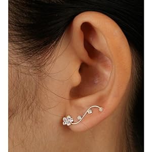 925 Sterling Silver Clear Crystal Floral Cuff Earrings Fashion Jewelry for Women, Teens, Girls - Nickel Free