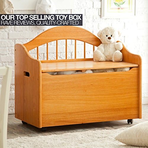 Children's Toy Box Chest With Storage And Bench- Organizing Kid's Bedrooms and Play Areas Is Now Simple- This Natural Honey Glaze Matches all Interiors- People Love This Toy Storage Box and Organizer