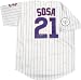 Sammy Sosa Chicago Cubs Autographed Majestic Pinstripe Replica Jersey with Harry Carey Patch