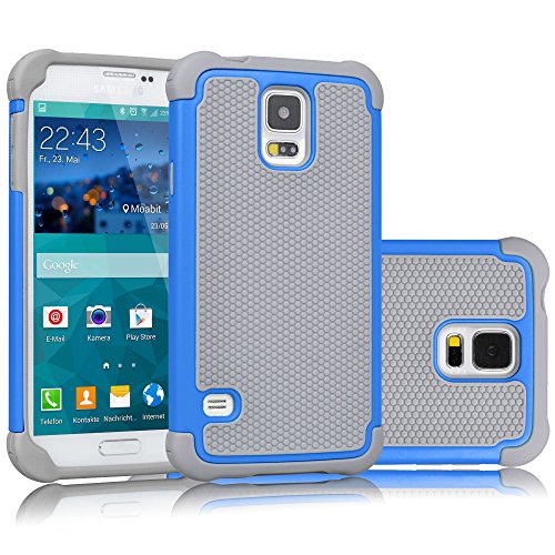 Galaxy S5 Case, Tekcoo(TM) [Tmajor Series] [Blue/Grey] Shock Absorbing Hybrid Rubber Plastic Impact Defender Rugged Slim Hard Case Cover Shell For Samsung Galaxy S5 S V I9600 GS5 All Carriers