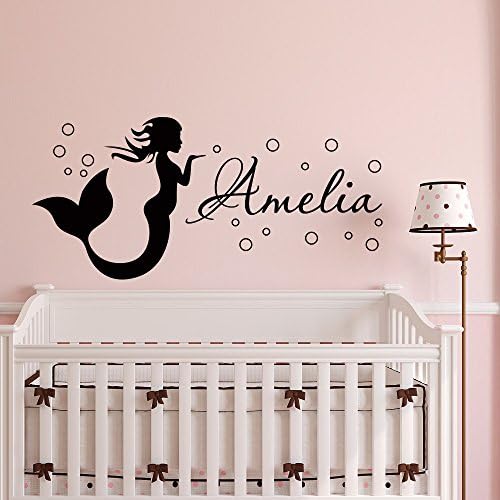 Mermaid Wall Decal Girl Name Decals Vinyl Stickers- Girl Nursery Wall Decal Personalized Name- Mermaid Girls Kids Baby Room Wall Decor M070