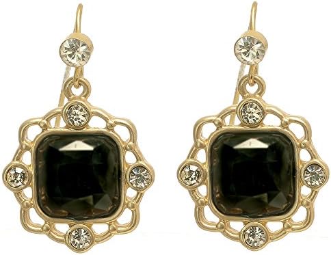 Teramasu Gold Tone Black Crystal Square Dangle Earrings