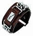 D&G brown leather cuff with stainless steel D&G logo plate and chains