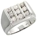 14k White Gold Matte Finish Accent Men's Diamond Ring, w/ 1.00 Carat Brilliant Cut Diamonds, 1/2" (13mm) wide