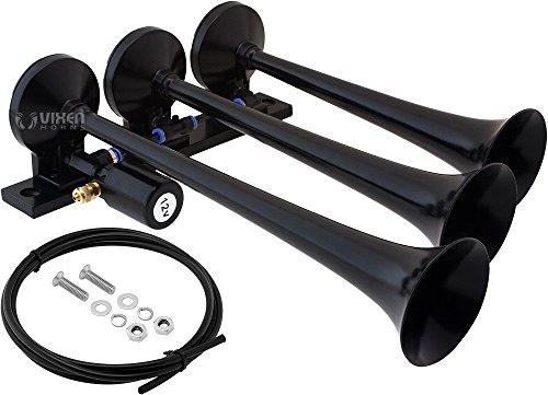 spec Vixen Horns Loud 149dB 3/Triple Trumpet Train Air Horn with 12V Electric Solenoid Black VXH3118B