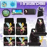 11 pcs Tinkerbell Fearless Flirt Combo Front Rear Car Floor Mats Seat Covers Steering Wheel Cover CD Organizer and Air Vent Pocket Pouch