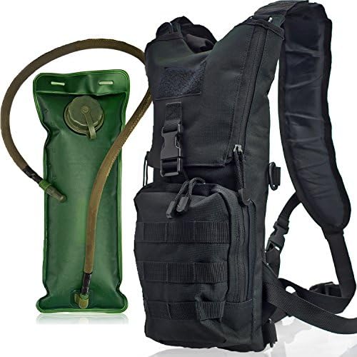 Tactical Hydration Pack with 2.5L Water Bladder. Military Style Backpack for Hiking, Running, Camping, Biking, Cycling, Walking (Black)