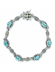 Sterling Silver with 14k Gold 5.71 Swiss Blue Topaz 7.25in Bracelet - Antique Boutique - Vintage Style - Jewelry