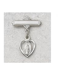 Solid .925 Sterling Silver Miraculous Medal, Virgin Saint Mary, Immaculate Conception Rhodium Baby Pin Infant Baptism Communion Jewelry Charm New
