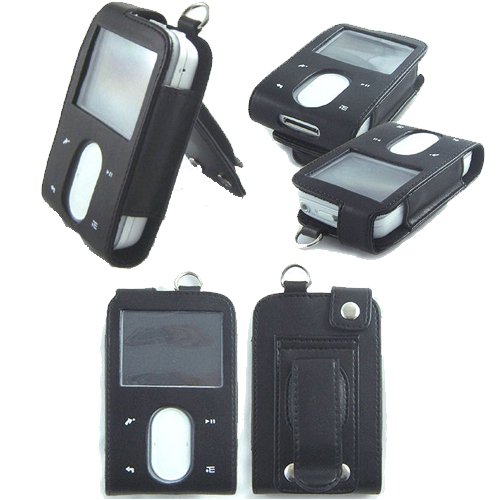 Apparel: PCMICROSTORE Branded Creative Lab Zen Vision M Video 60GB Hi Grade Leather Cases with Video Viewing Kickstand Belt Clip