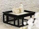 Large Bed Breakfast Tray Black Wood Frame with Natural White Shell Inlay