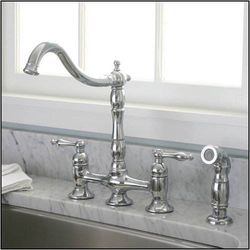Chrome Kitchen Faucet With Matching Sprayer Bridge Style Model
