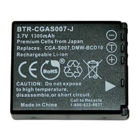 Panasonic Lumix DMC-TZ4, DMC-TZ5 - Replacement Battery (Premium Japanese Cells, 1300 mAh,... by Wasabi Power