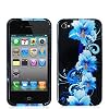 Crystal Hard Faceplate Cover Case With Blue and Black Flower Design for Apple Iphone 4G