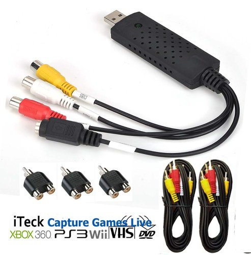 iTeck EasyCap USB 2.0 DC60+ / DC-60+ USB Grabber Video Capturer for Video Game PS3 XBOX 360 / Game Players / DVD / VHS / Camcorde. RCA Splitters & AV Cables Included On Sale