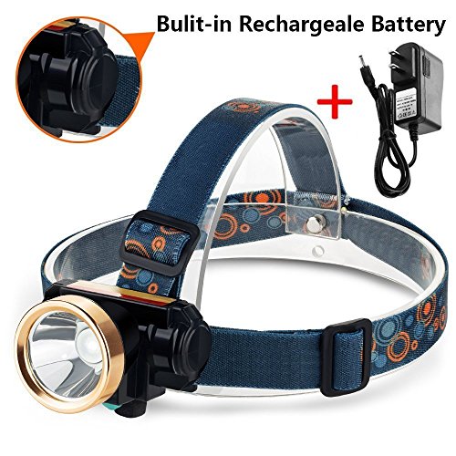 Headlamp Flashlight,Built-in Rechargeable Lithium Battery LED Headlight IP65 Waterproof+AC Charger for Mining Camping Hiking Hunting Fishing Outdoor Sports