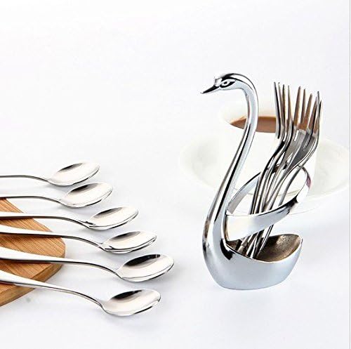 Artmice-Fruit/Dessert Flatware Set, Artmice Stainless Steel Swan-shaped Tableware Set Holder Set for Swan Base Holder with 3 Forks &amp; 3 Spoons