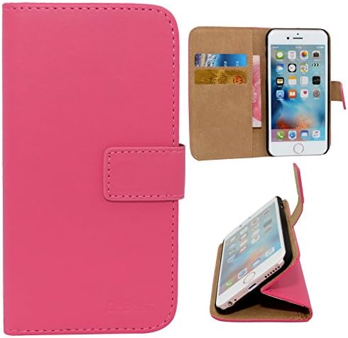 D-Best iPhone Se Case, Premium PU Leather Flip Wallet Case with Credit Card Slot Holder and Hand Grip for Apple iPhone Se and iPhone 5S/5 (Hotpink)